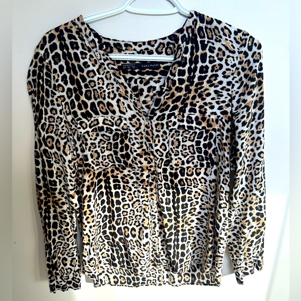 Zara button down leopard top